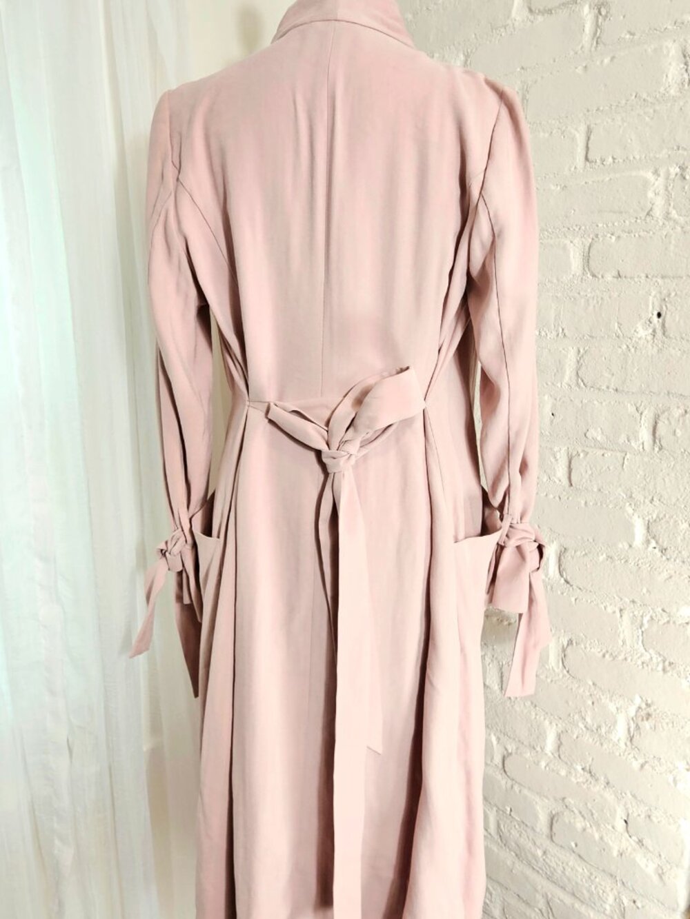 Express Blush Drape Trench Coat Size M Tie Waist Lightweight Open Front Jacket - Picture 7 of 11